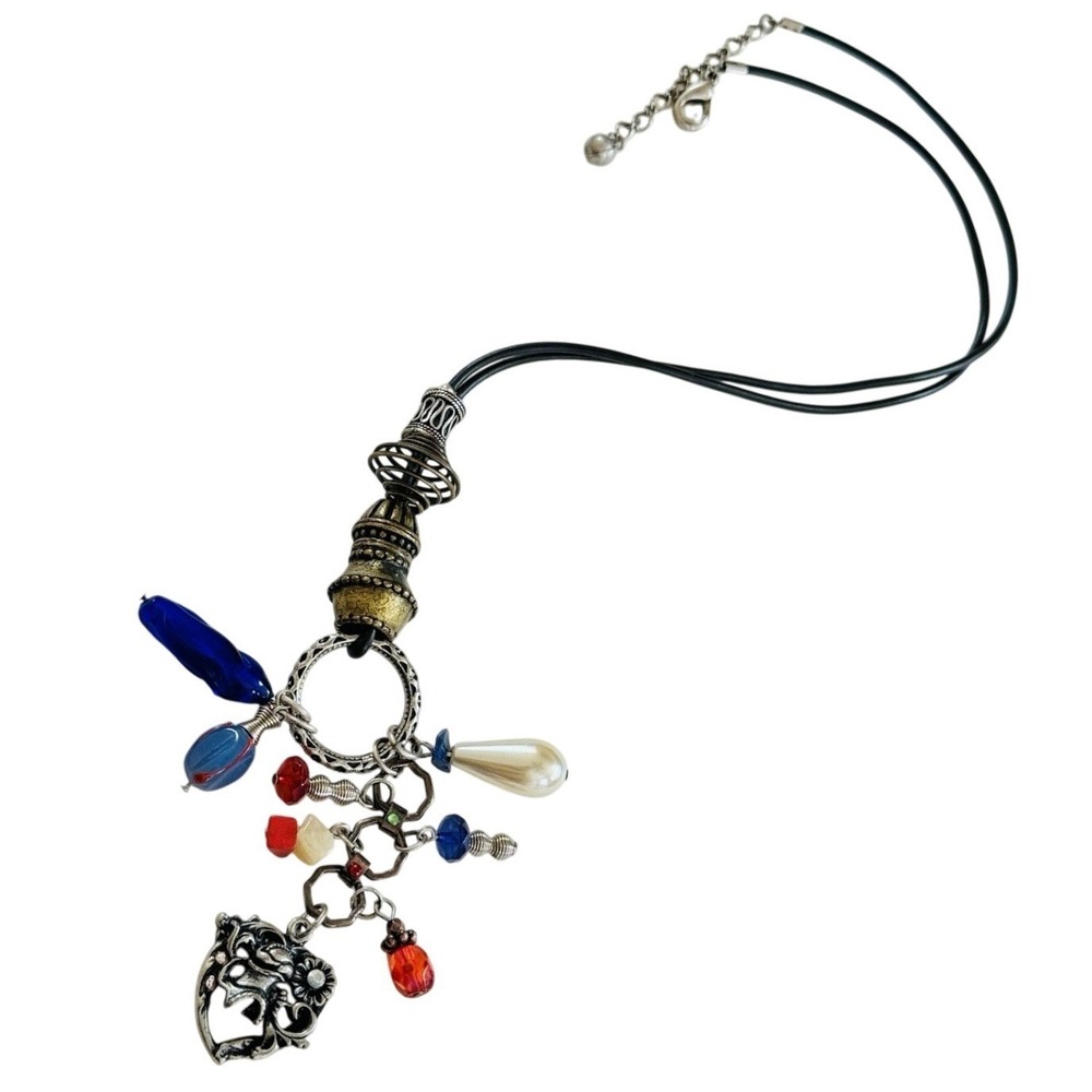 VTG Charm Necklace Glass Dragon Charm Colorful tassel jeweled Beaded Rare 90s